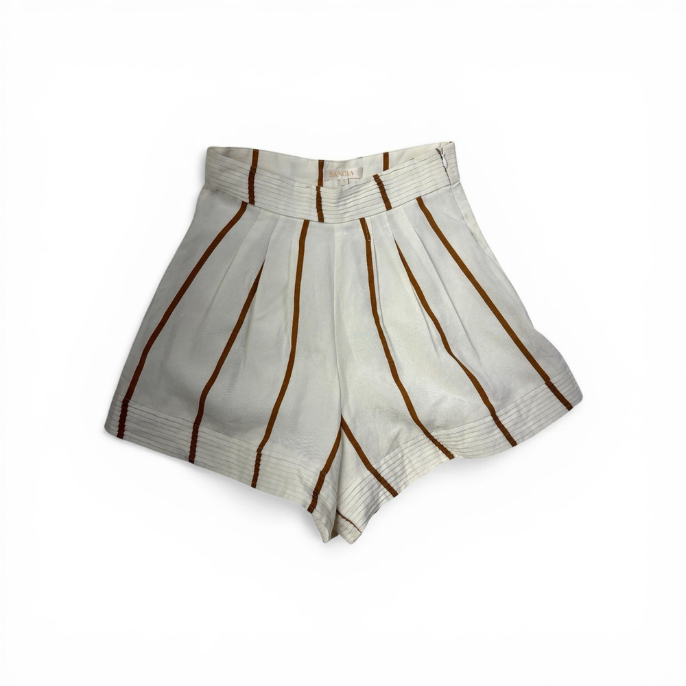 Sancia High-Waisted Striped Shorts Linen Blend Tailored Coastal Shorts Sz Small